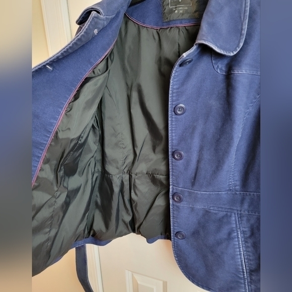 L.L. Bean Blue Cotton‎ Short Tie Waist Jacket Coat Medium Petite Soft - Picture 7 of 10